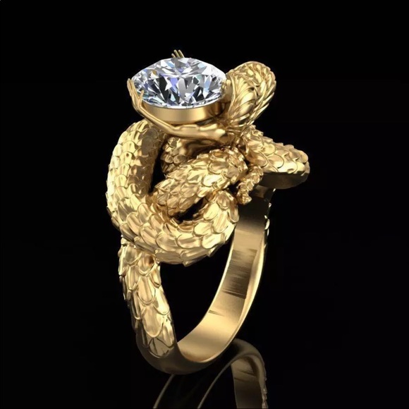 New Snake Shape Yellow Gold Exotic Party Ring - Picture 2 of 5
